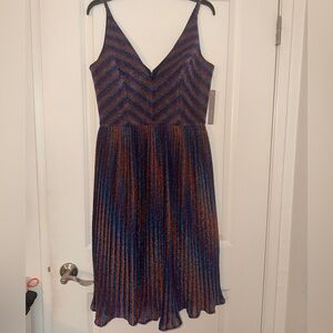 Anthropologie Blue and Orange Striped Midi Dress